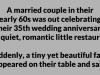 A married couple in their early 60s was out celebrating their 35th wedding anniversary in a quiet, romantic little restaurant.