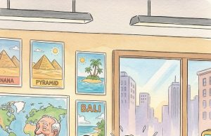 A travel agent was sitting at his desk