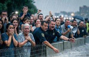 THE CAR HAD ALMOST DISAPPEARED UNDER THE WATER… AND NO ONE DARED TO APPROACH WHEN SOMEONE SHOUTED THAT THERE WAS STILL A LIFE TRAPPED INSIDE.