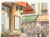 An elderly couple was sitting outdoors at a cafe