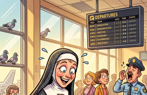 A nun was sitting at the airport