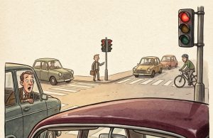 Two elderly women were out driving in a large car,